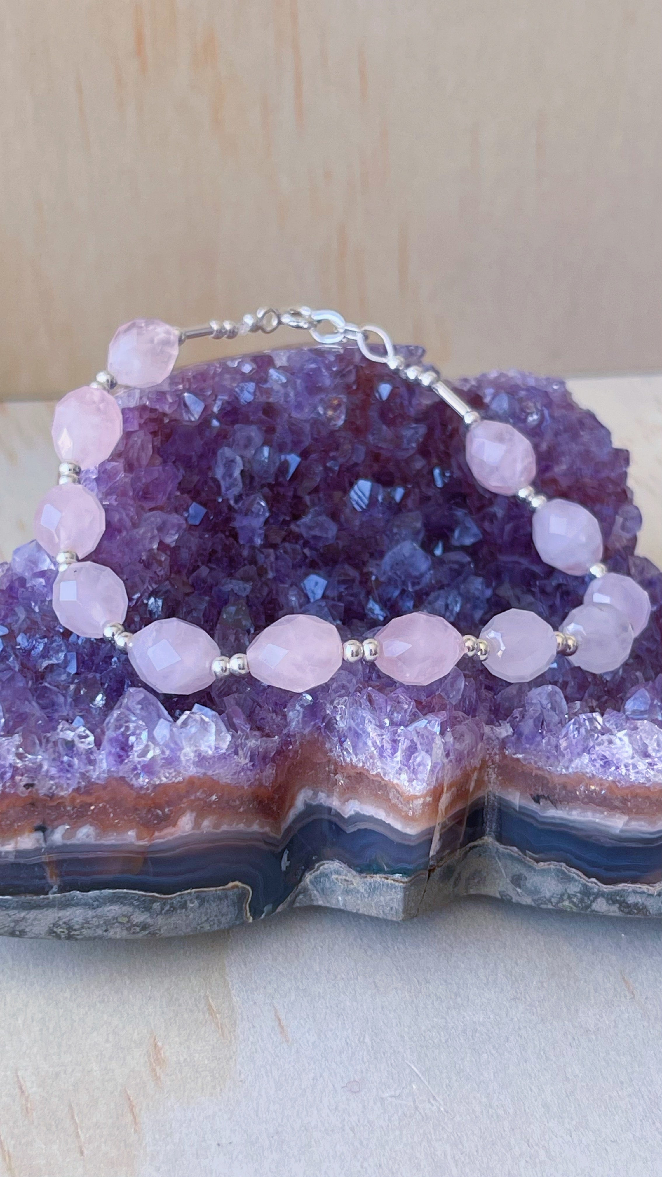 Cuarzo Rosa Facetada (Plata 950)