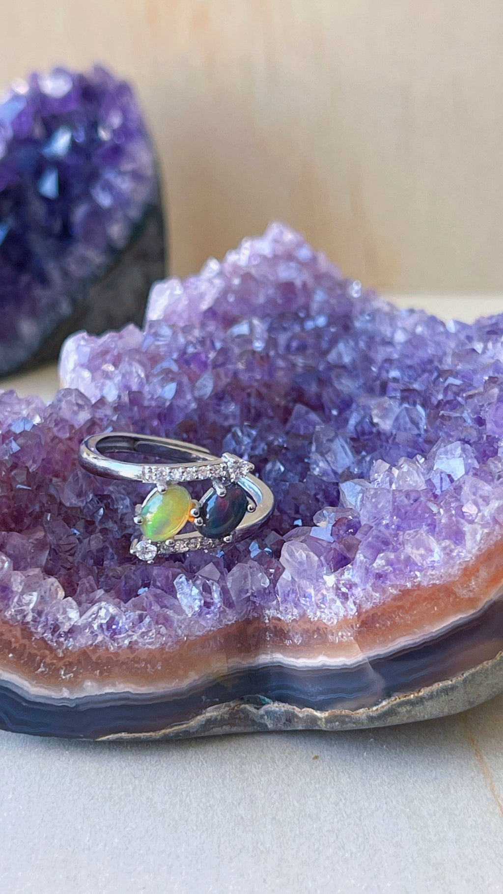 Anillo Ópalo Etíope Blanco y Negro
